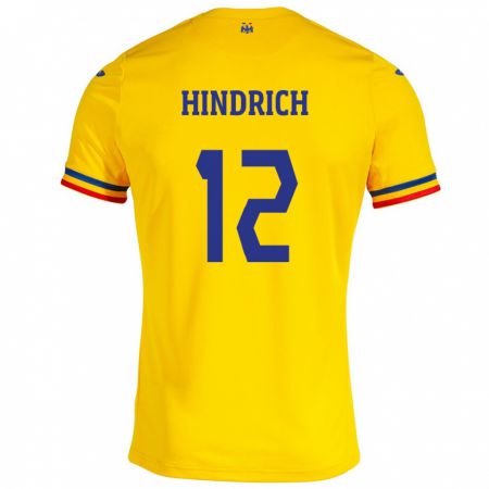 Kandiny Gyermek Románia Otto Hindrich #12 Sárga Hazai Jersey 24-26 Mez Póló Ing