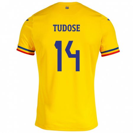 Kandiny Gyermek Románia Mario Tudose #14 Sárga Hazai Jersey 24-26 Mez Póló Ing