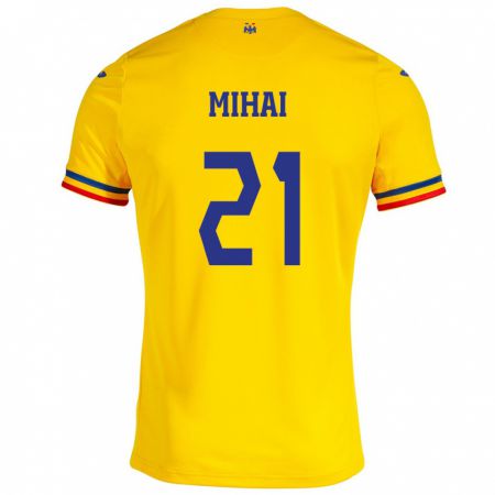 Kandiny Gyermek Románia Cristian Mihai #21 Sárga Hazai Jersey 24-26 Mez Póló Ing