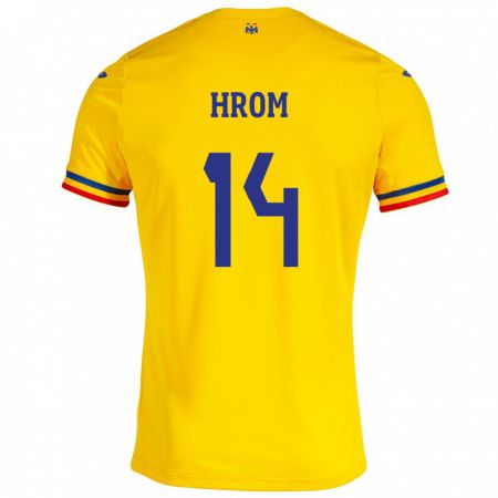 Kandiny Gyermek Románia Darian Hrom #14 Sárga Hazai Jersey 24-26 Mez Póló Ing