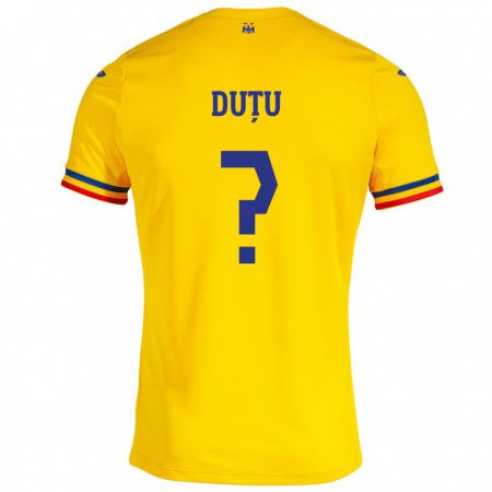 Kandiny Gyermek Románia Matteo Duțu #0 Sárga Hazai Jersey 24-26 Mez Póló Ing