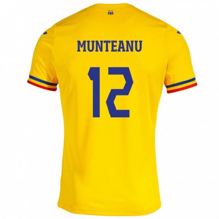 Kandiny Gyermek Románia Rafael Munteanu #12 Sárga Hazai Jersey 24-26 Mez Póló Ing