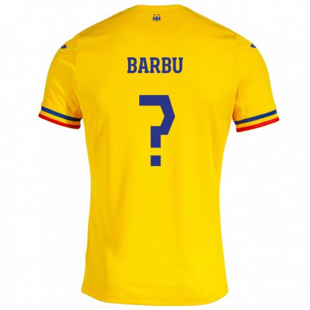 Kandiny Gyermek Románia David Barbu #0 Sárga Hazai Jersey 24-26 Mez Póló Ing