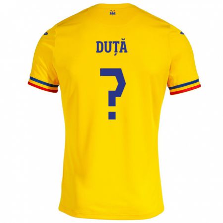 Kandiny Gyermek Románia Andrei Duță #0 Sárga Hazai Jersey 24-26 Mez Póló Ing