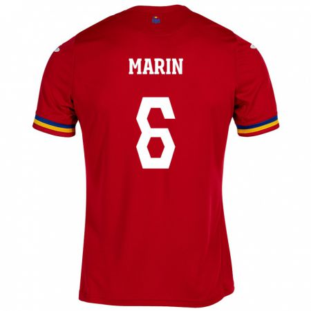 Kandiny Gyermek Románia Marius Marin #6 Piros Idegenbeli Jersey 24-26 Mez Póló Ing