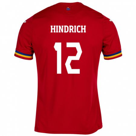 Kandiny Gyermek Románia Otto Hindrich #12 Piros Idegenbeli Jersey 24-26 Mez Póló Ing