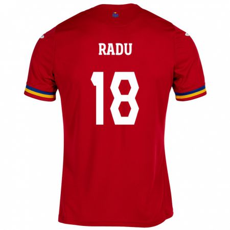 Kandiny Gyermek Románia Denis Radu #18 Piros Idegenbeli Jersey 24-26 Mez Póló Ing