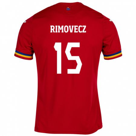 Kandiny Gyermek Románia Sergiu Rimovecz #15 Piros Idegenbeli Jersey 24-26 Mez Póló Ing