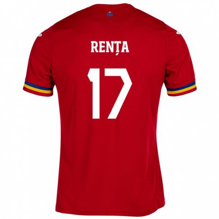 Kandiny Gyermek Románia Denis Rența #17 Piros Idegenbeli Jersey 24-26 Mez Póló Ing