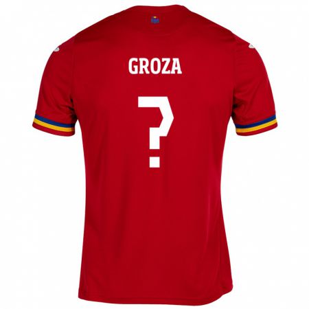 Kandiny Gyermek Románia Darius Groza #0 Piros Idegenbeli Jersey 24-26 Mez Póló Ing