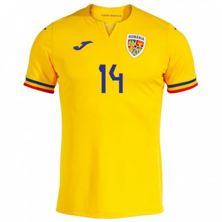 Kandiny Férfi Románia Ianis Hagi #14 Sárga Hazai Jersey 24-26 Mez Póló Ing