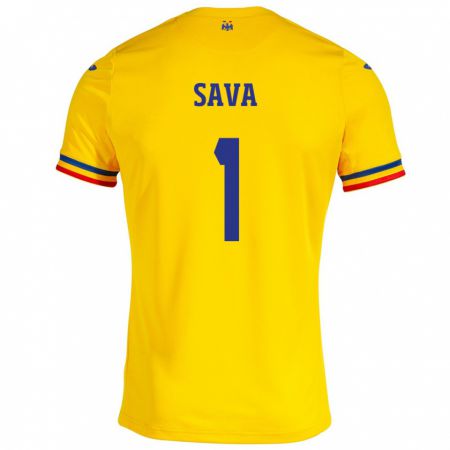 Kandiny Férfi Románia Răzvan Sava #1 Sárga Hazai Jersey 24-26 Mez Póló Ing