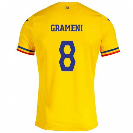 Kandiny Férfi Románia Constantin Grameni #8 Sárga Hazai Jersey 24-26 Mez Póló Ing