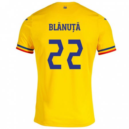 Kandiny Férfi Románia Vladislav Blănuță #22 Sárga Hazai Jersey 24-26 Mez Póló Ing