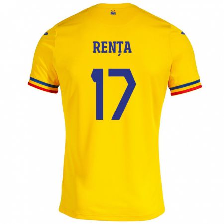 Kandiny Férfi Románia Denis Rența #17 Sárga Hazai Jersey 24-26 Mez Póló Ing