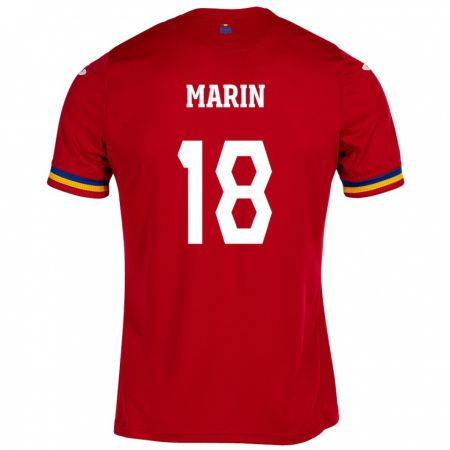 Kandiny Férfi Románia Răzvan Marin #18 Piros Idegenbeli Jersey 24-26 Mez Póló Ing