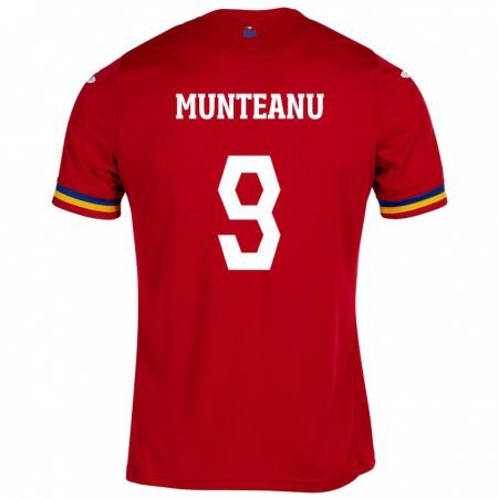 Kandiny Férfi Románia Louis Munteanu #9 Piros Idegenbeli Jersey 24-26 Mez Póló Ing