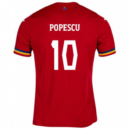Kandiny Férfi Románia Octavian Popescu #10 Piros Idegenbeli Jersey 24-26 Mez Póló Ing