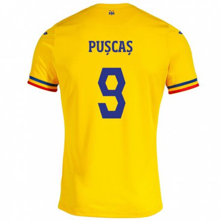 Kandiny Női Románia George Pușcaș #9 Sárga Hazai Jersey 24-26 Mez Póló Ing