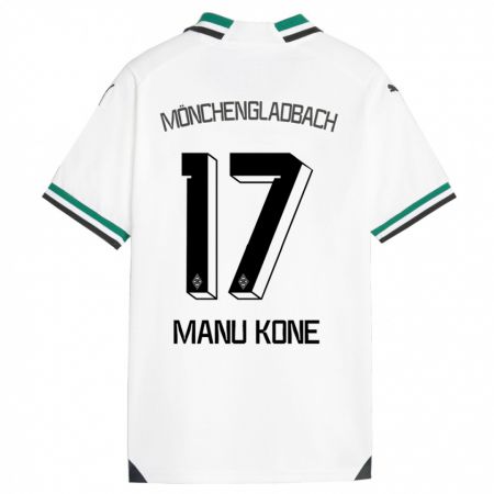 Kandiny Gyermek Manu Koné #17 Fehér Zöld Hazai Jersey 2023/24 Mez Póló Ing