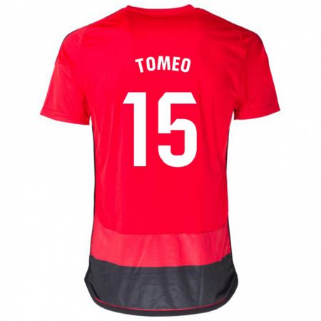 Kandiny Gyermek Pablo Tomeo #15 Piros Fekete Hazai Jersey 2023/24 Mez Póló Ing