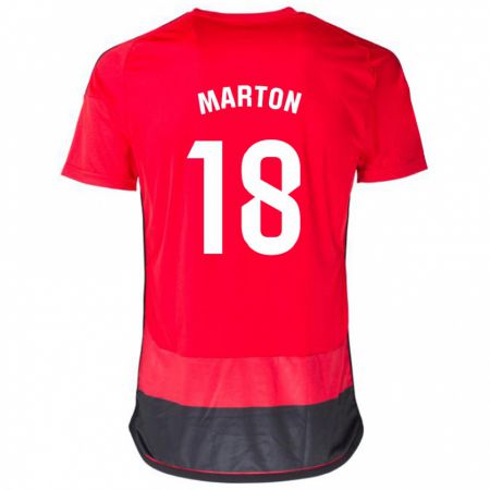 Kandiny Gyermek Javier Martón #18 Piros Fekete Hazai Jersey 2023/24 Mez Póló Ing