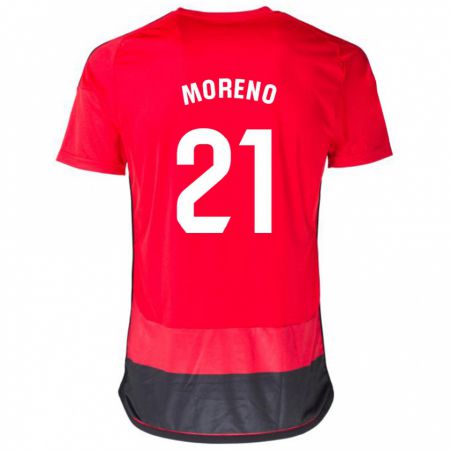 Kandiny Gyermek Diego Moreno #21 Piros Fekete Hazai Jersey 2023/24 Mez Póló Ing