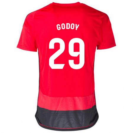 Kandiny Gyermek Alan Godoy #29 Piros Fekete Hazai Jersey 2023/24 Mez Póló Ing