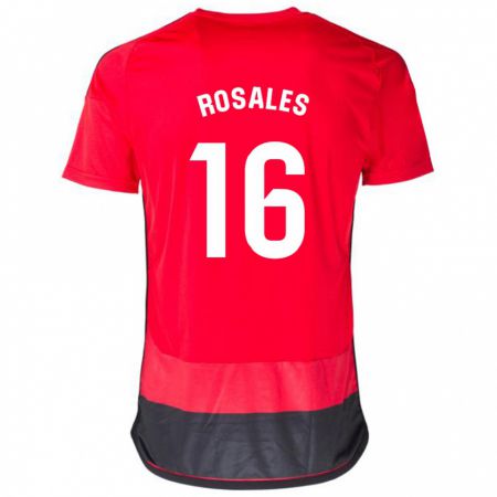 Kandiny Gyermek Diego Rosales #16 Piros Fekete Hazai Jersey 2023/24 Mez Póló Ing