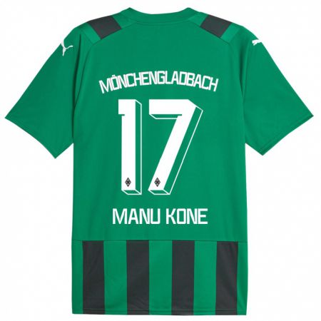 Kandiny Gyermek Manu Koné #17 Fekete Zöld Idegenbeli Jersey 2023/24 Mez Póló Ing