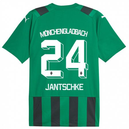 Kandiny Gyermek Tony Jantschke #24 Fekete Zöld Idegenbeli Jersey 2023/24 Mez Póló Ing