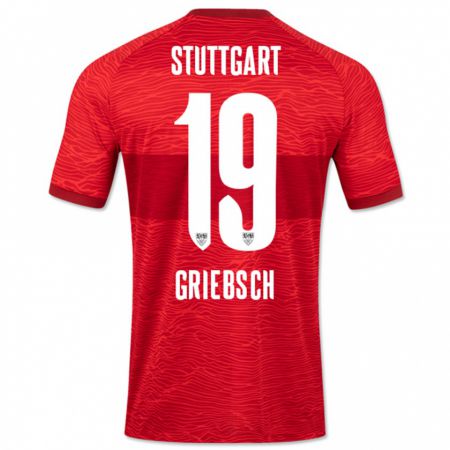 Kandiny Gyermek Lukas Griebsch #19 Piros Idegenbeli Jersey 2023/24 Mez Póló Ing