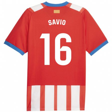 Kandiny Gyermek Sávio #16 Piros Fehér Hazai Jersey 2023/24 Mez Póló Ing