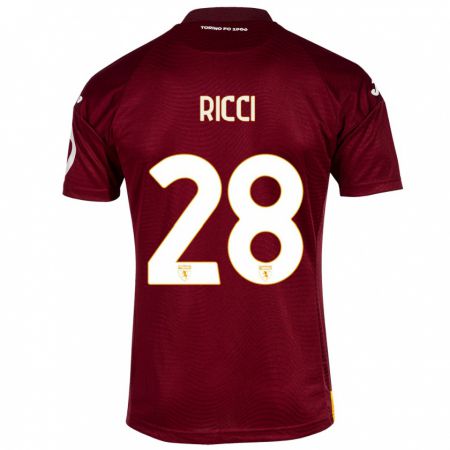 Kandiny Gyermek Samuele Ricci #28 Sötét Vörös Hazai Jersey 2023/24 Mez Póló Ing