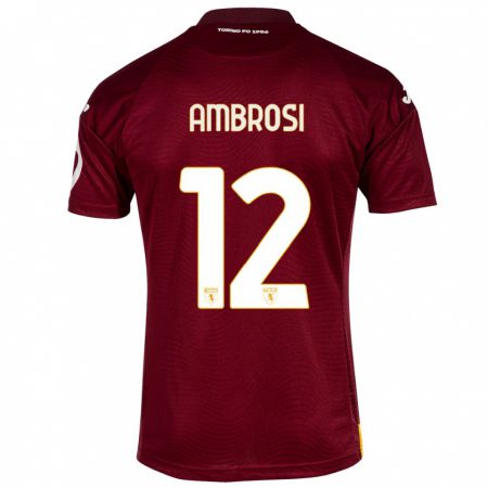 Kandiny Gyermek Martina Ambrosi #12 Sötét Vörös Hazai Jersey 2023/24 Mez Póló Ing