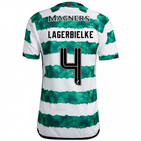 Kandiny Gyermek Gustaf Lagerbielke #4 Zöld Hazai Jersey 2023/24 Mez Póló Ing