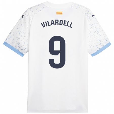 Kandiny Gyermek Júlia Vilardell #9 Fehér Idegenbeli Jersey 2023/24 Mez Póló Ing