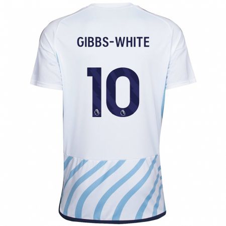 Kandiny Gyermek Morgan Gibbs-White #10 Fehér Kék Idegenbeli Jersey 2023/24 Mez Póló Ing