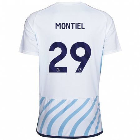 Kandiny Gyermek Gonzalo Montiel #29 Fehér Kék Idegenbeli Jersey 2023/24 Mez Póló Ing