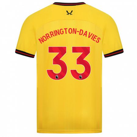 Kandiny Gyermek Rhys Norrington-Davies #33 Sárga Idegenbeli Jersey 2023/24 Mez Póló Ing