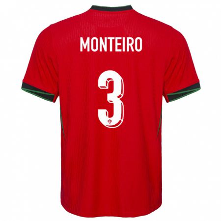 Kandiny Gyermek Portugália Diogo Monteiro #3 Piros Hazai Jersey 24-26 Mez Póló Ing