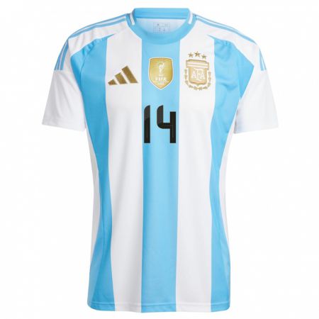 Kandiny Gyermek Argentína Javier Mascherano #14 Fehér Kék Hazai Jersey 24-26 Mez Póló Ing