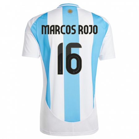 Kandiny Gyermek Argentína Marcos Rojo #16 Fehér Kék Hazai Jersey 24-26 Mez Póló Ing