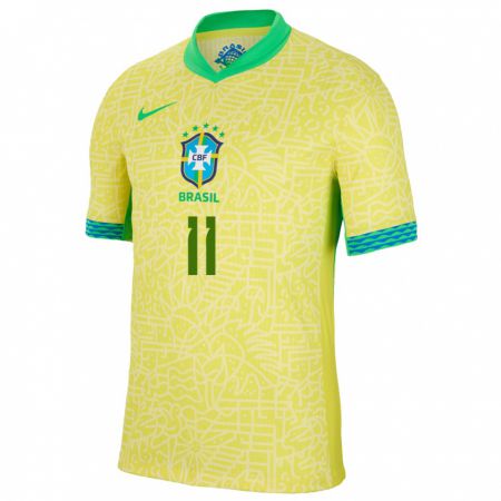 Kandiny Gyermek Brazília Caio #11 Sárga Hazai Jersey 24-26 Mez Póló Ing