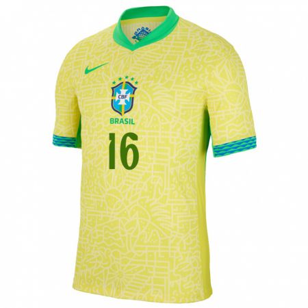 Kandiny Gyermek Brazília Bernardo Valim #16 Sárga Hazai Jersey 24-26 Mez Póló Ing