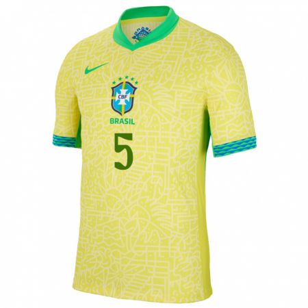 Kandiny Gyermek Brazília Casemiro #5 Sárga Hazai Jersey 24-26 Mez Póló Ing