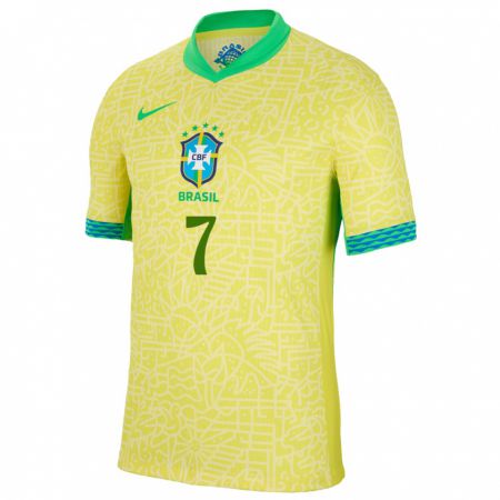 Kandiny Gyermek Brazília Kayky #7 Sárga Hazai Jersey 24-26 Mez Póló Ing