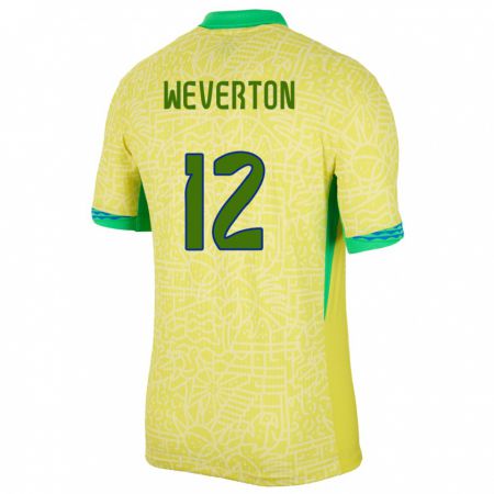 Kandiny Gyermek Brazília Weverton #12 Sárga Hazai Jersey 24-26 Mez Póló Ing