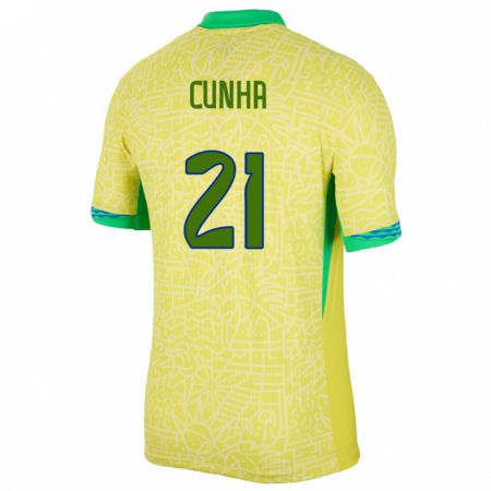 Kandiny Gyermek Brazília Matheus Cunha #21 Sárga Hazai Jersey 24-26 Mez Póló Ing