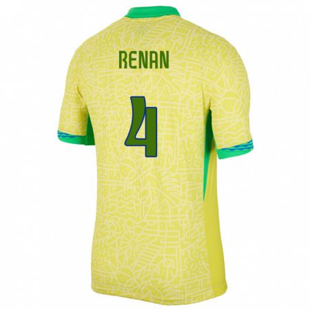 Kandiny Gyermek Brazília Robert Renan #4 Sárga Hazai Jersey 24-26 Mez Póló Ing